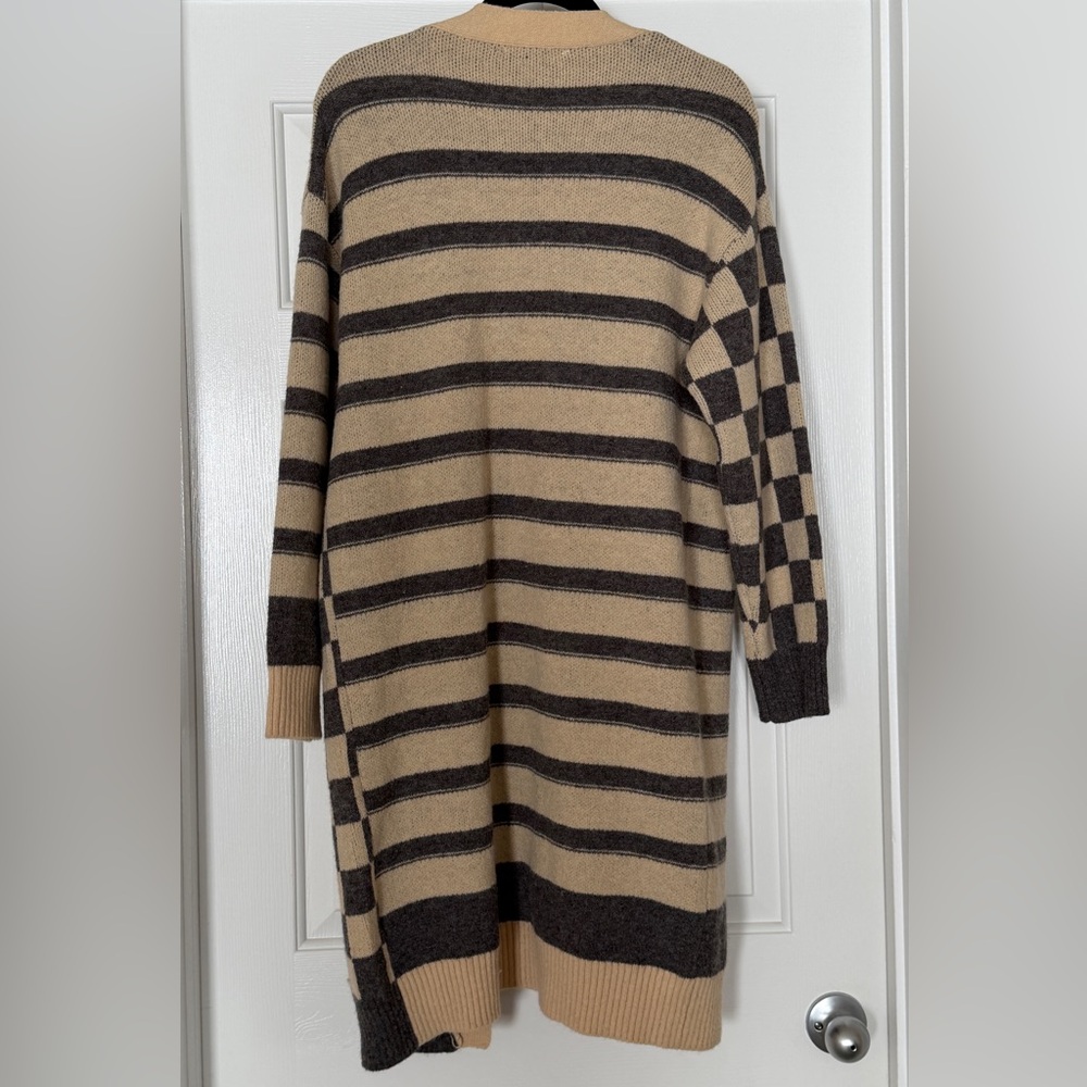 Altar’d State M Checkerboard Striped Longline Duster Cardigan Sweater NWT - Picture 5 of 13